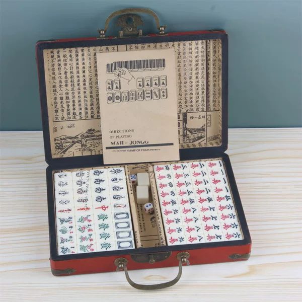 Antique Mahjong English Travel Mahjong with Antique Leather Box Instructions Dormitory Entertainment Melamine Cross-Border Supply Mahjong