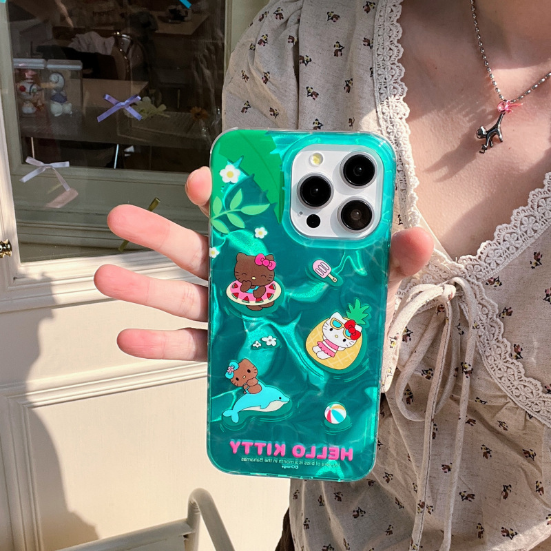 Ins Hawaii Surfing Kt Cat Dolphin Holder Suitable for Iphone16 Apple 15Promax/14 Mobile Phone Case Ins Hawaii Surfing Kt Cat Dolphin Holder Suitable for Iphone16 Apple 15Promax/14 Mobile Phone Case