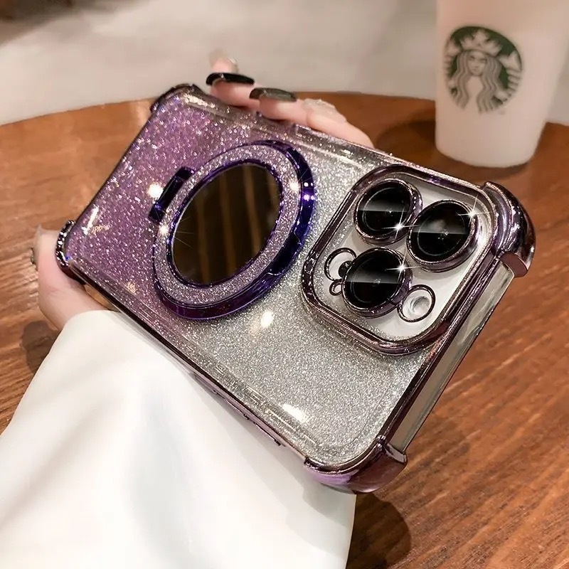 化粧鏡付きマグネット式スタンド、Apple 17ProMax、iPhone16、キラキラ輝く15用フルカバー耐衝撃ケースに適合|undefined