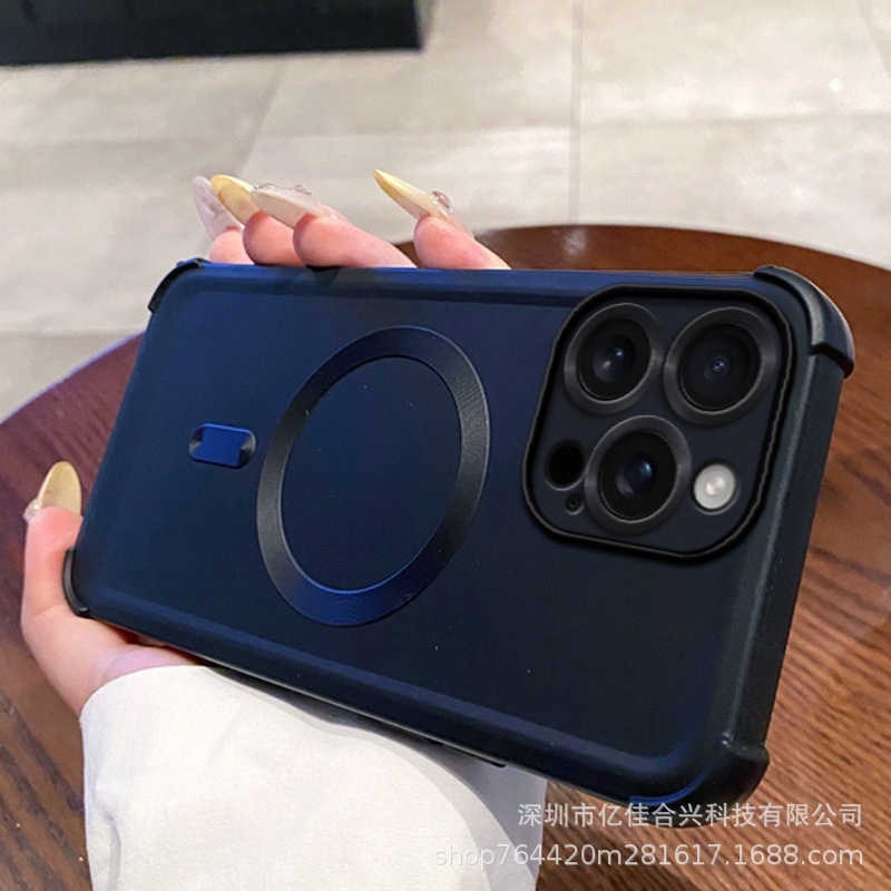 iPhone16 四隅エアバッグ落下防止携帯電話ケース XR メタルペイント磁気吸引 Apple 15 クロスボーダー保護カバー 11 に適しています。|undefined