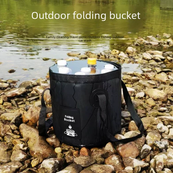 Large-Capacity Camping Outdoor Face Wash Bucket Pvc Fishing Bucket Foldable Car Wash Bucket Foot Soaking Bucket Convenient Camping Water Carrying Bucket