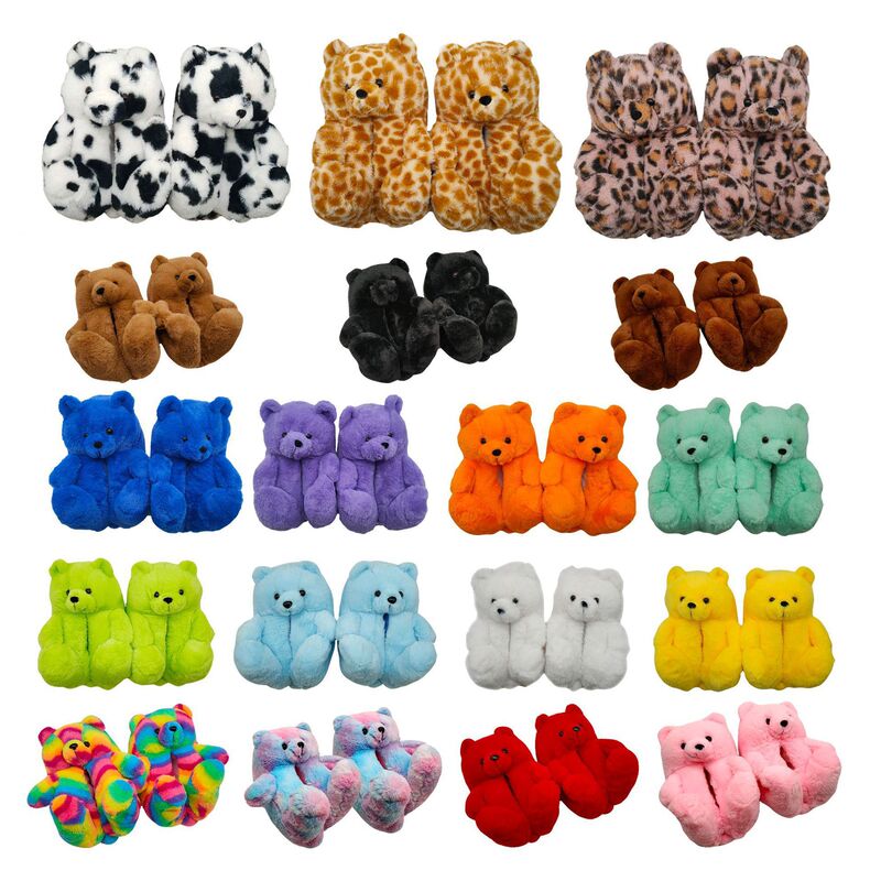 Cross-Border Teddy Bear Plush Slippers Teddy Bear Slipper Boys and Girls Home Warm Cotton Slippers