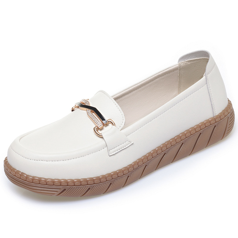 Giày sneaker nữ da thật đế mềm thoải mái, phù hợp người lớn tuổi, size lớn — Be【Kiểu giày đơn】