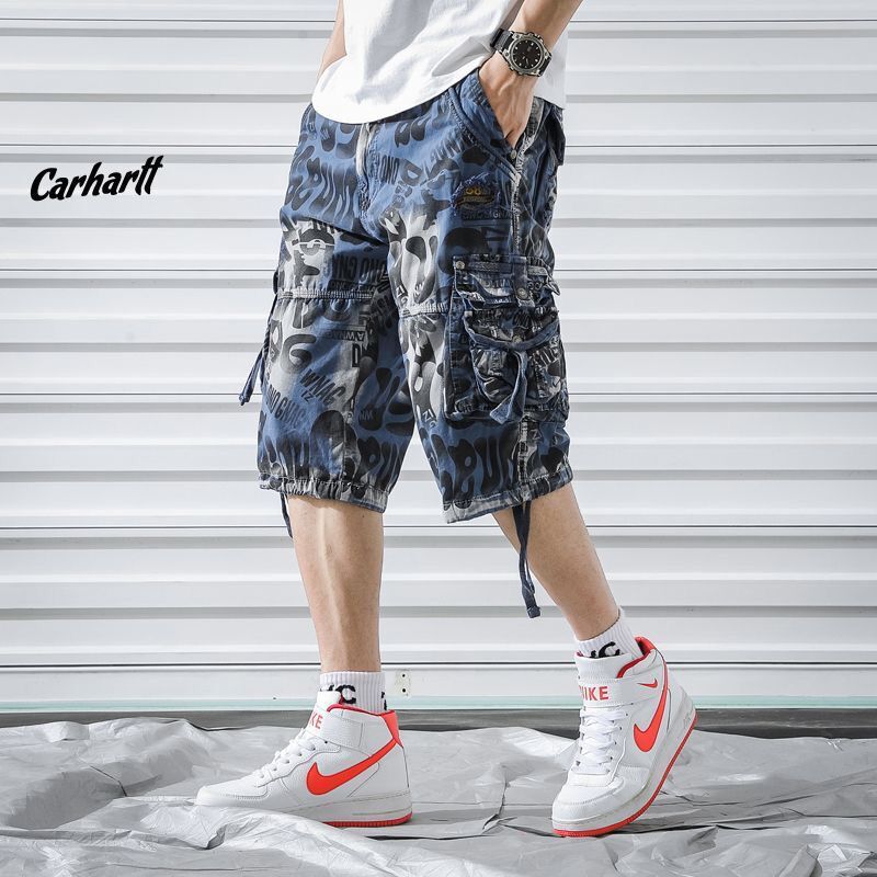 Summer Tooling Shorts Men's Camouflage Letter Printed Large Size Tooling Pants Multi-Pocket Casual Military Pants Men