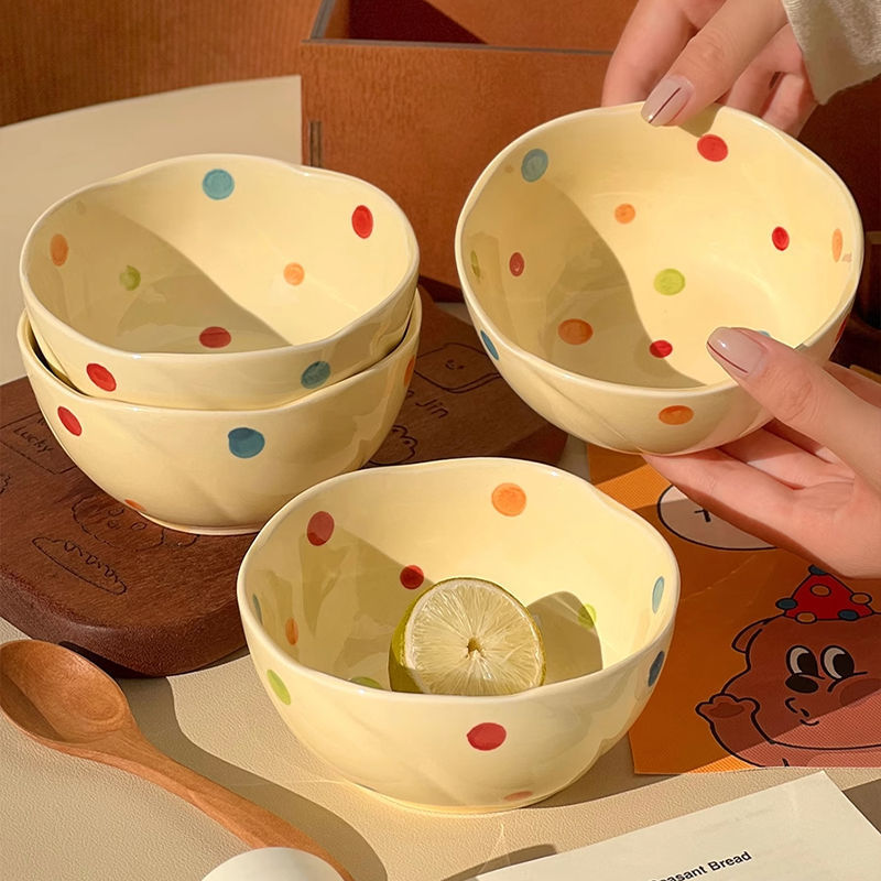 インカラフルな水玉模様のセラミックかわいい釉下色のライスボウル家庭用クリーム食器セット高価値の新しいスタイル|undefined