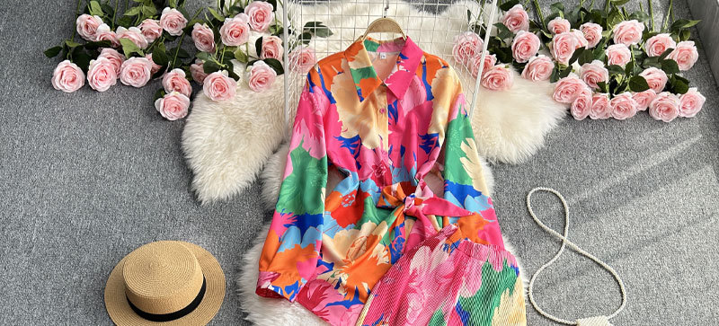 Women's Clothing Fashion suit women's casual loose long sleeved single breasted shirt two piece set high slimming tie dye printed wide leg pants_voghion.com