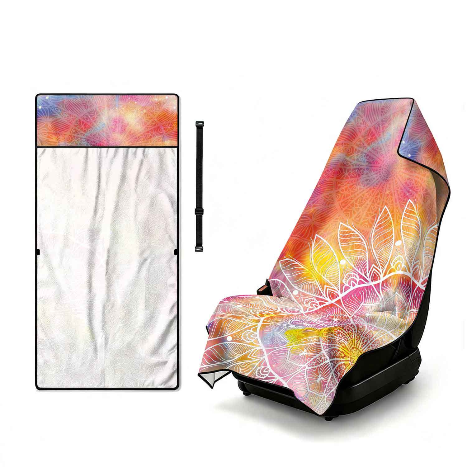 Printed bath towel and car seat cover 2-in-1, ultra-fine fiber outdoor beach and car dual-use universal seat cushion