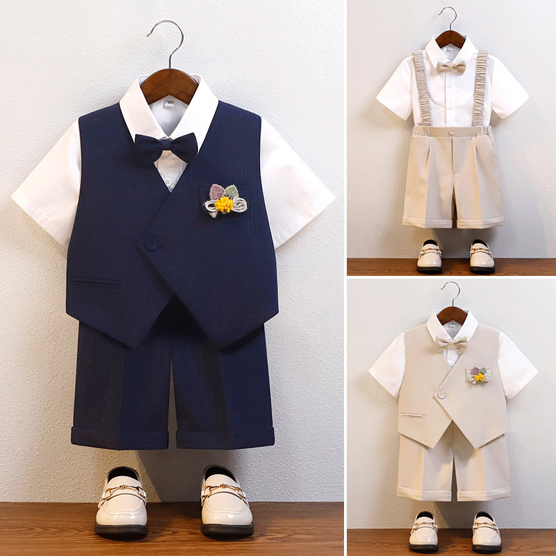 Boys' Suit Handsome Vest Suit Children's One-year-old Flower Boy's Dress June 1 Performance Bib Pants Piano Performance Dress Boys' Suit Handsome Vest Suit Children's One-year-old Flower Boy's Dress June 1 Performance Bib Pants Piano Performance Dress