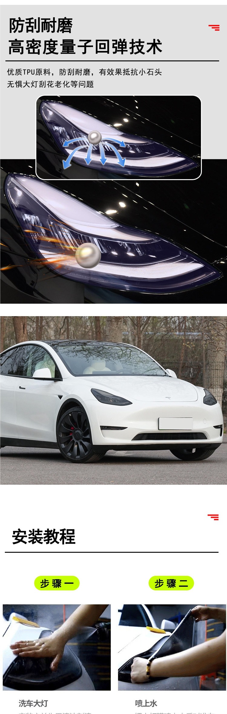 Tesla Modely Model3 Light-Controlled Color-Changing Blackened Headlight Film Tpu Car Taillight Color-Changing Protective Film