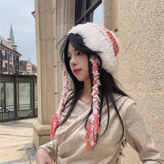 川西旅游民族风彩色针织毛线帽女秋冬条纹拼色护耳保暖显脸小帽子