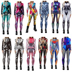 2024年アマゾンで人気のハロウィンコスプレ用デジタルプリントスーツ、スケルトンワンピーススーツ、ボディスーツ