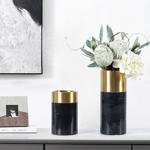 Nordic simple light luxury metal ring marble flower vase home living room model room villa floral decorations