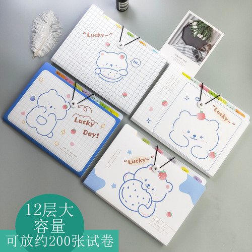 A4 Accordion Folder Bag Student Insert Paper Exam Storage Bag High Capacity Data Classification Organization Holder Multi-layer Cartoon