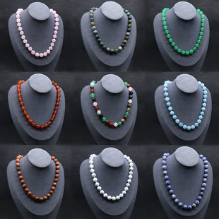 Natural Stone Necklace Crystal Agate Colorful Stone Necklace 12mm Round Bead Knotted Necklace