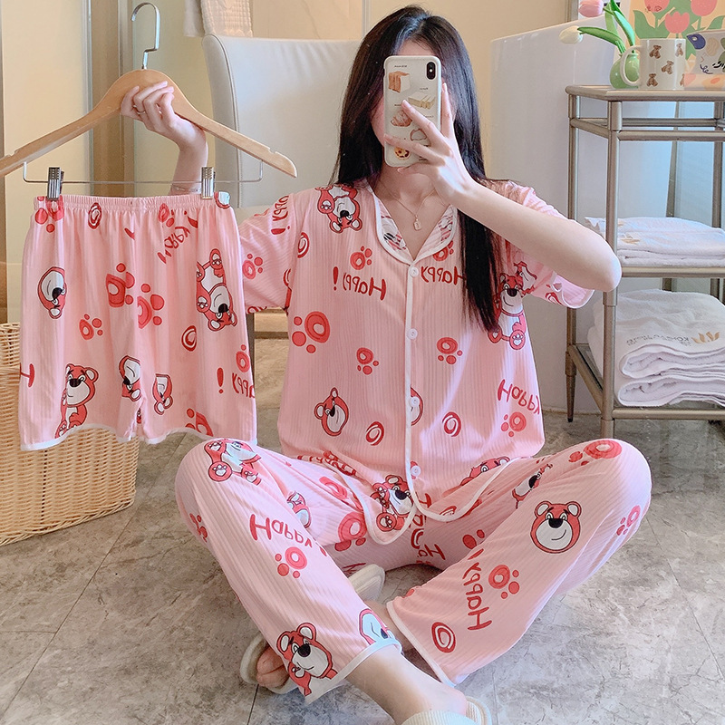 Nuevo estilo pijamas traje de tres piezas de las mujeres pijamas de estilo coreano de verano dulce ins estilo desgaste para el hogar conjunto de tres piezas entrega de una pieza