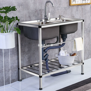 Kitchen stainless steel water bracket basin wash basin with rack single and double dishwashing basin vegetable basin with bracket wholesale