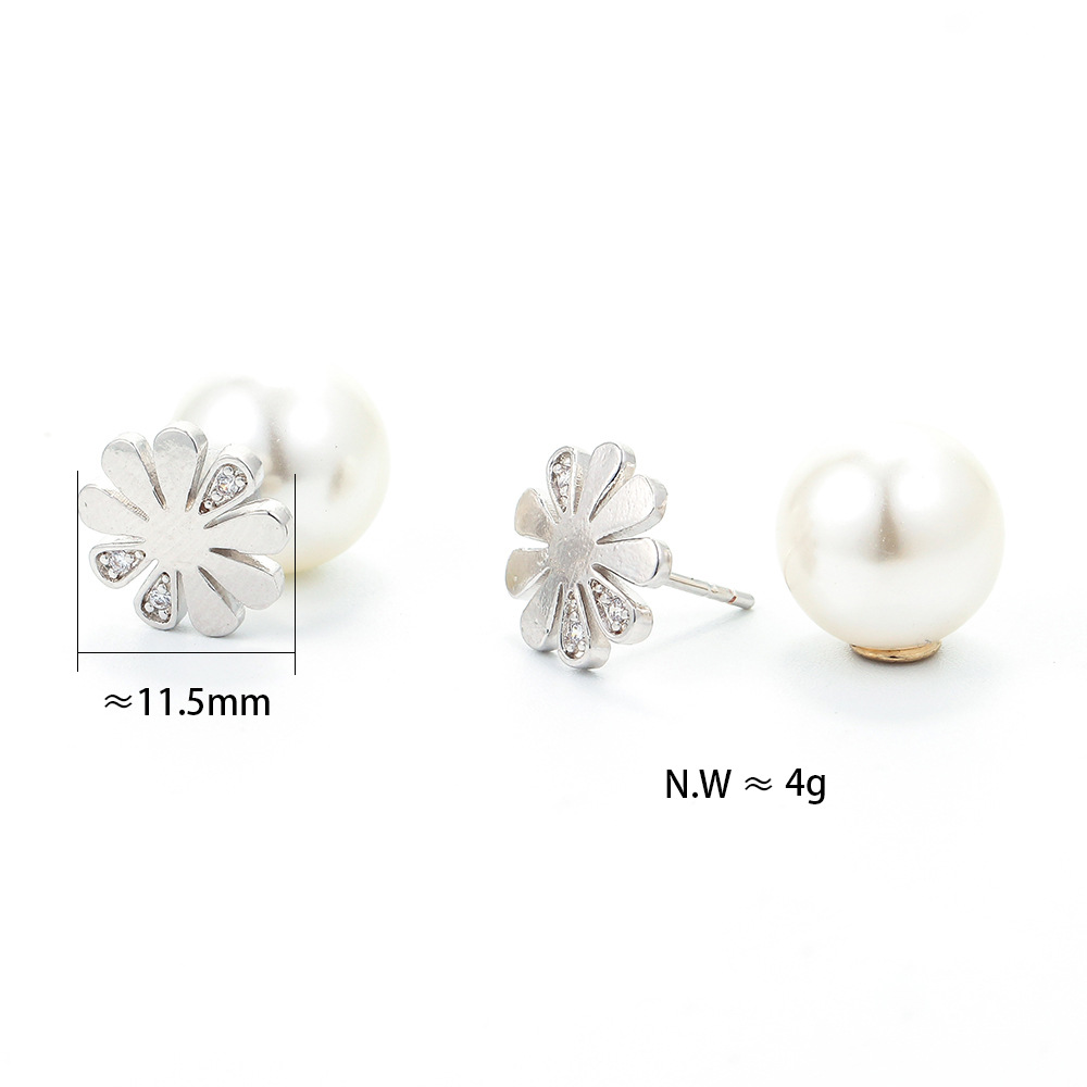 Korean Pearl Flower Copper Earrings display picture 3