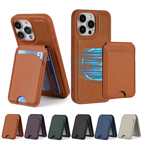 Spot Cross-Border Pu Magnetic Stand Card Holder Apple Magsafe Foldableing Multi-Functional Shaft Card Holder Can Be Added with Logo