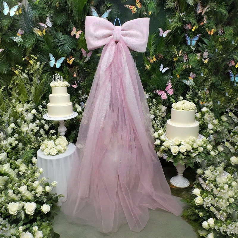 Outdoor Wedding Atmosphere Decoration Oversized Pink Mesh Bow Christmas Valentine's Day Shopping Mall Decoration Bow