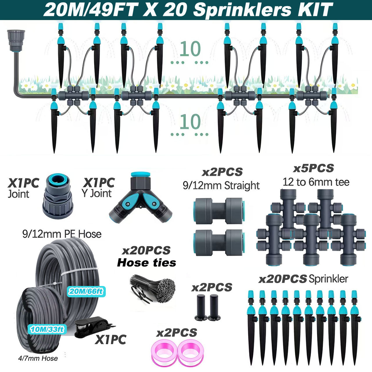 Bodentropf-System mit integrierter, verstellbarer Schnellanschluss-Sprühdüse für die automatische Bewässerung von Gemüse und Blumen (Set)_voghion.com