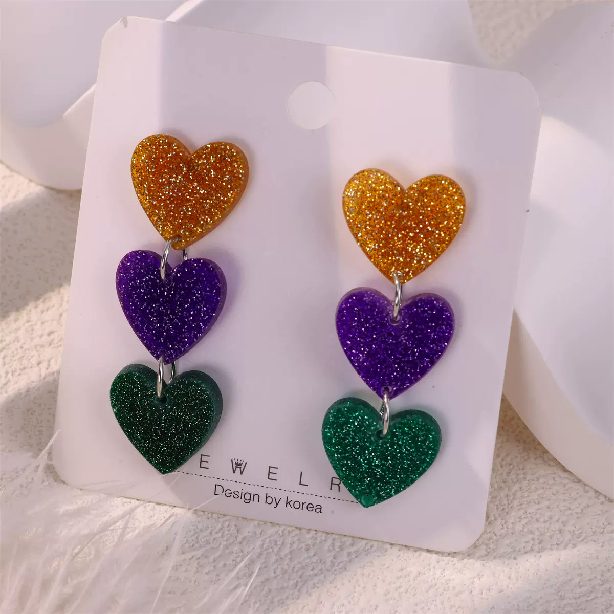 新款跨境狂欢节亚克力闪粉爱心皇冠耳环耳坠欧美风节日饰品现货