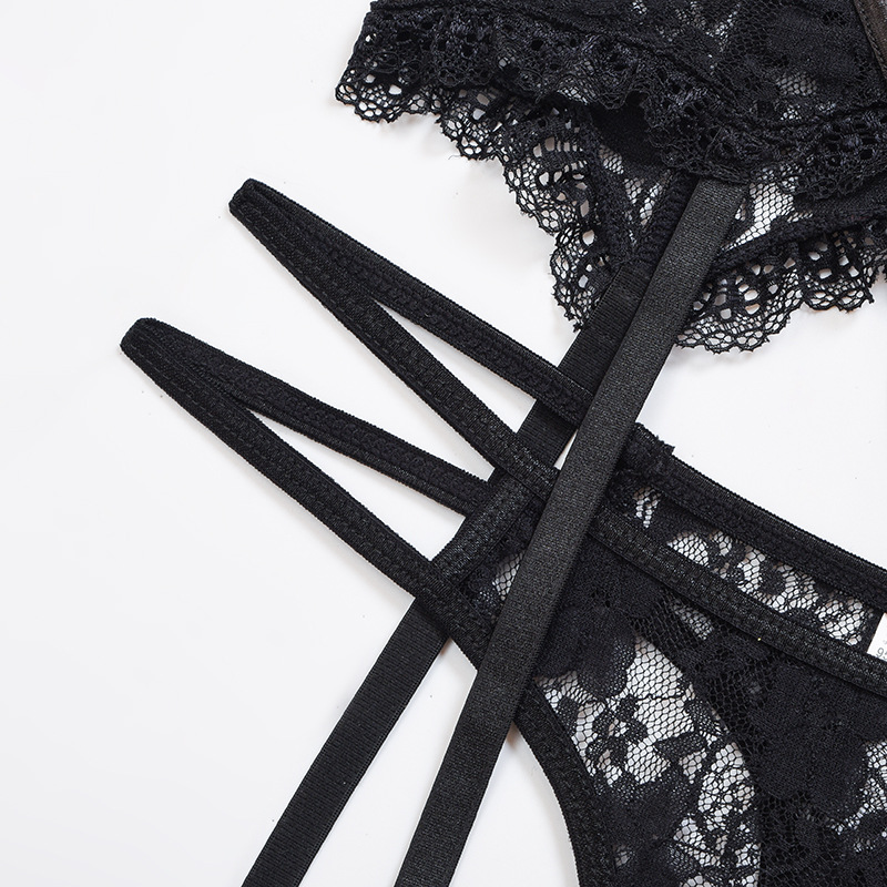 Lace-up decor mesh sheer lingerie set NSWY48175