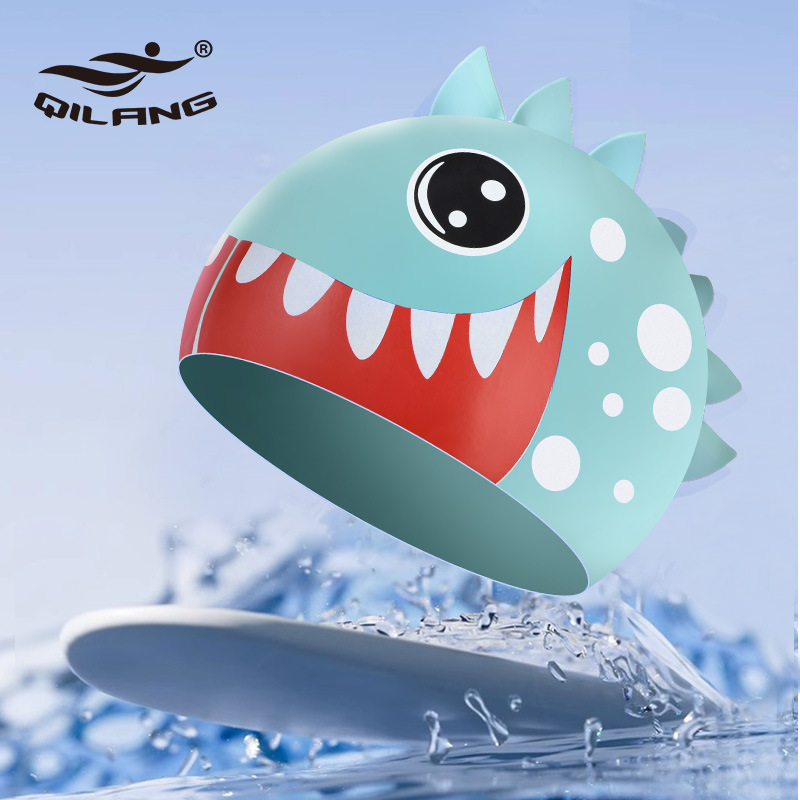 Sombreros de baño para niños impermeables no estrangulación de dibujos animados de silicona niñas bebés profesionales para el cabello largo para proteger los oídos para aumentar la gorra de baño