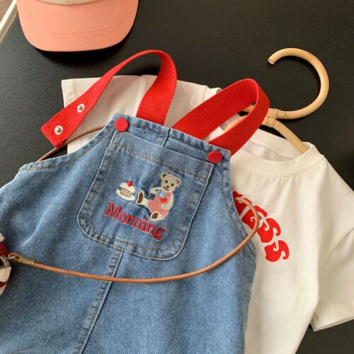Girls denim skirt 0-6 years old summer baby girl Korean style bear dress baby embroidered cartoon skirt BQ020