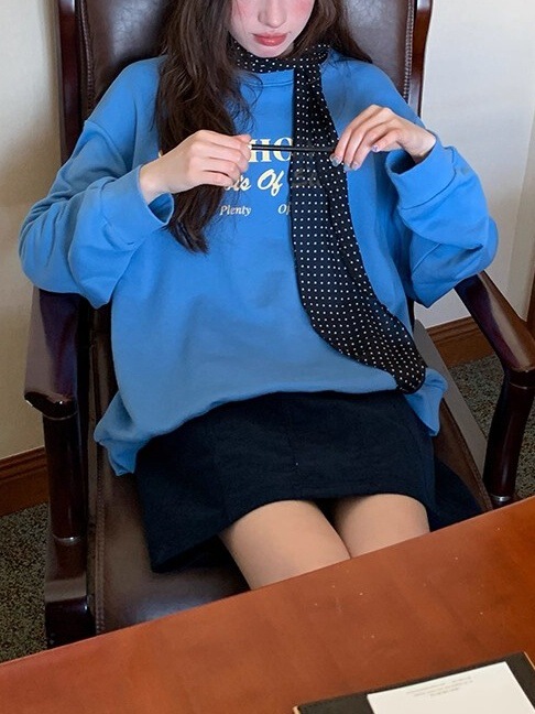 美式慵懒chic圆领休闲百搭字母印花卫衣春秋女宽松套头上衣|undefined