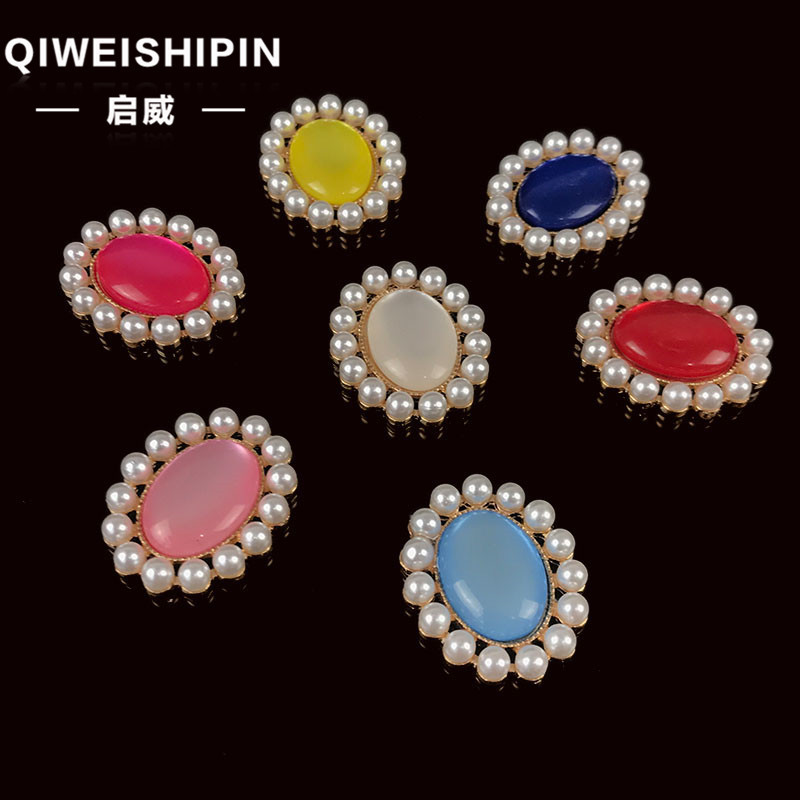 New Pearl Rhinestone oval flower plate Cat's Eye diamond buckle alloy diy bride headdress hole shoes accessories