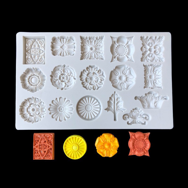 Serie de joyería europea Molde de chocolate con gemas en relieve retro Molde de silicona para pastel de fondant hueco tallado
