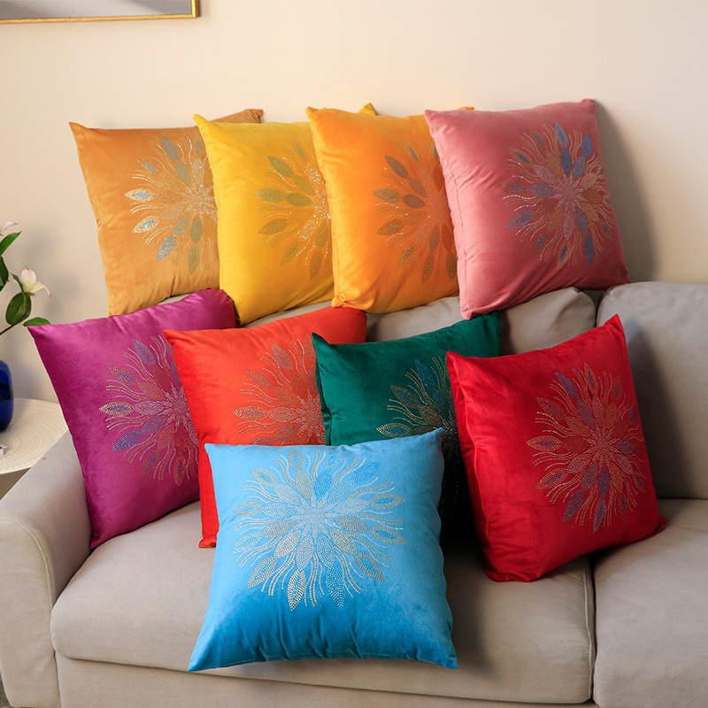 Moderno semplice colore olandese velluto strass fiore federa decorazione della casa modello camera divano cuscino fodera all'ingrosso_voghion.com