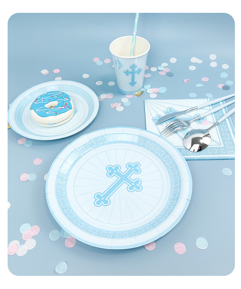 派對藍色西式婚禮系列餐具紙盤紙杯紙巾餐具專供跨境派對聚會套裝
