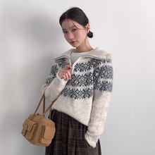 【欧凡】兔绒毛混纺长毛费尔岛毛衣半拉链翻领外套保暖开衫11004