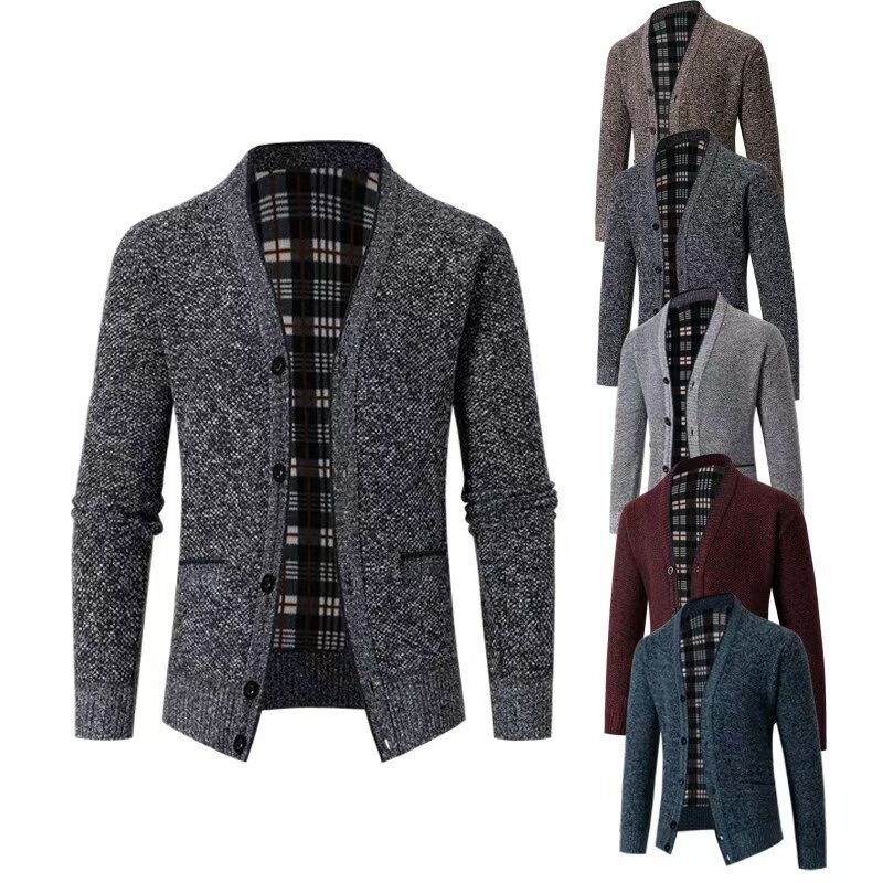 Knitted Cardigan Cross-Border Popular Velvet Thickeneded Men's Large Size Top Slim Jacket V Neck Knitwear Knitwear for Men