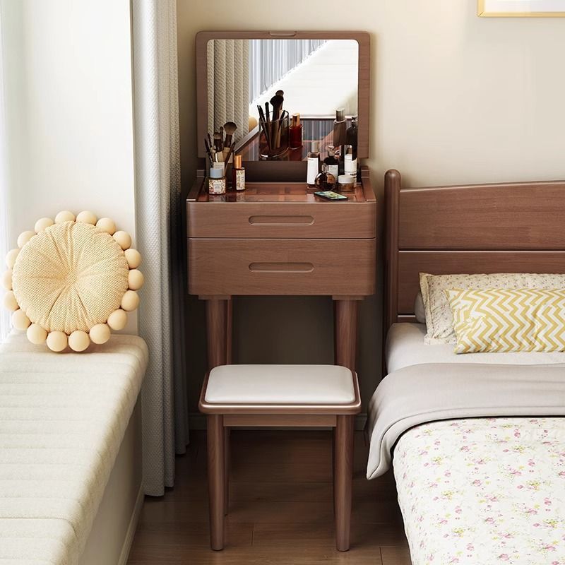 Solid Wood Dressing Table 40/50cm Mini Bedroom Home Flip Dressing Table Small Apartment Bedside Table Integrated Dressing Table