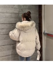 棉服女2022冬季新款韓版寬松面包服連帽毛領學生小個子中長款棉衣