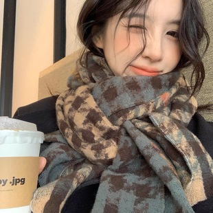 Paulownia Scarf Women's Houndstooth Shawl Dual-Use K-Style Versatile Hot Style Warm New Winter Senior Student Scarf