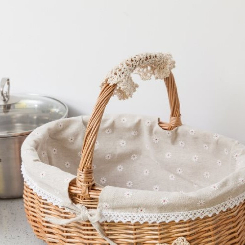 Cestas de bambú de vid de trenzado cestas de picnic cestas de almacenamiento cestas de frutas de trenzado cestas pastorales con cubierta de mesa