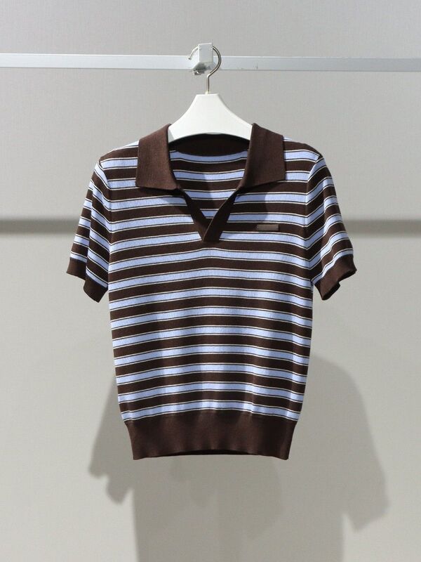 Mm Mai Mai 2026 Spring and Summer Striped Polo Collar Short-Sleeved Knitwear Retro Contrast Color Top 1H4130701 Mm Mai Mai 2026 Spring and Summer Striped Polo Collar Short-Sleeved Knitwear Retro Contrast Color Top 1H4130701
