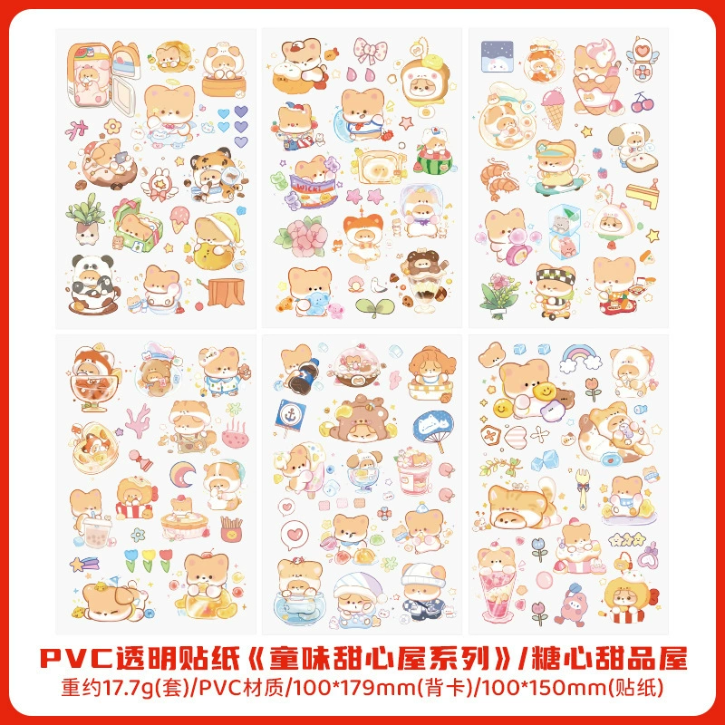 Transparent PVC Waterproof Stickers — Cute Cartoon Multi-Design Sheets, Single Pack (Various Themes)