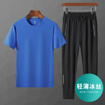 Шелковый комплект, летняя спортивная быстросохнущая футболка с коротким рукавом, большой размер, в корейском стиле