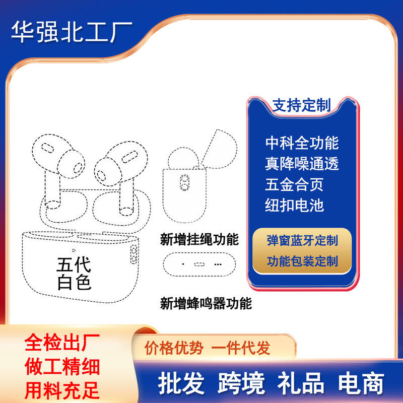 Huaqiangbei Fifth Generation Air Pro2 Zhongke 8922 Anc Noise Reduction Transparent Pods Suitable for Apple Bluetooth Headphones