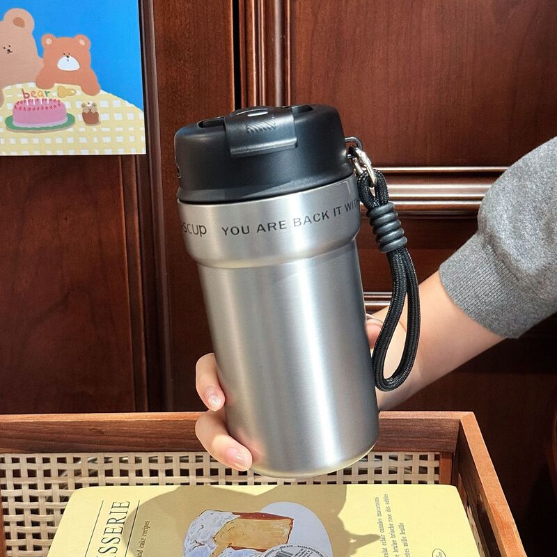 简约轻奢咖啡杯男生高颜值双饮水杯便携真空保冷随行不锈钢杯子|undefined