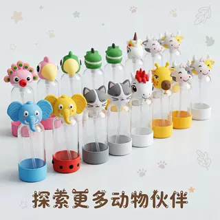 卡通动物吸管玻璃杯450ml可伸缩弹跳硅胶吸管减压可爱