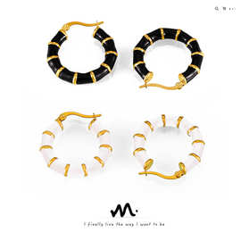 法式简约ins个性滴釉设计感竹节拼接耳饰几何钛钢镀金U型百搭耳钉