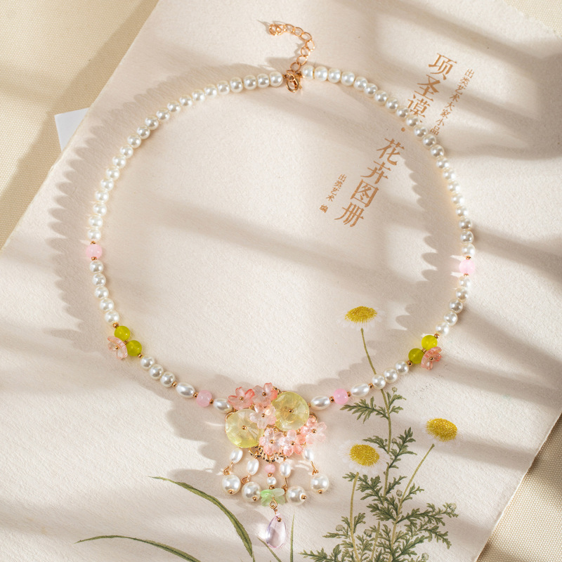 Hanfu Style Pearl Beaded Tassel Necklace, New Chinese Style Qipao Ancient Style Han Elements Accessories for Women Hanfu Style Pearl Beaded Tassel Necklace, New Chinese Style Qipao Ancient Style Han Elements Accessories for Women