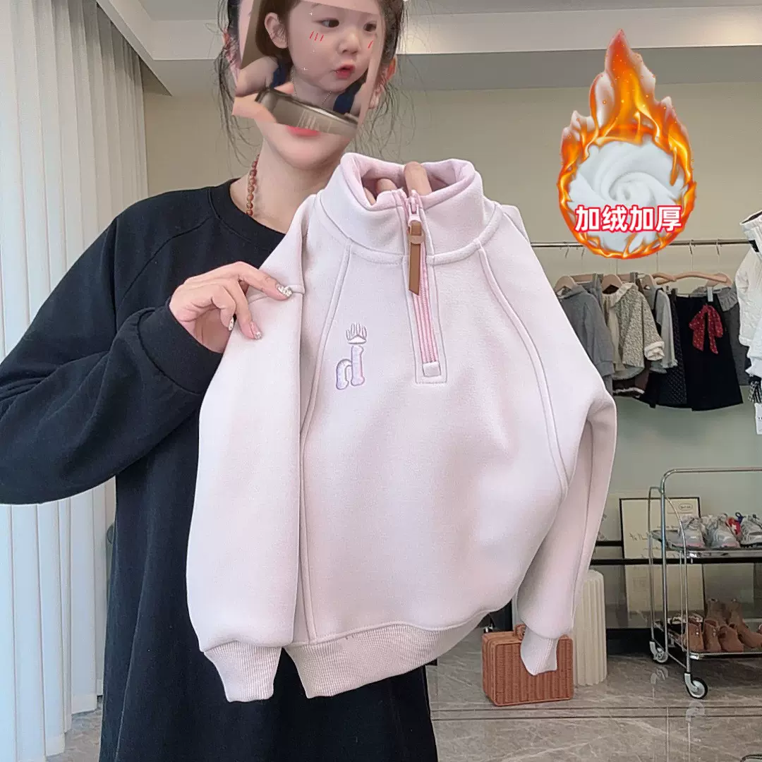 加绒加厚2025高级雾霾紫冬款女童加绒加厚卫衣简约女童卫衣亲子装