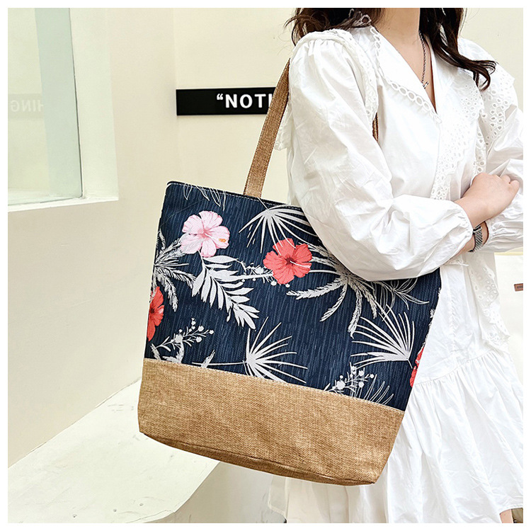 172g Weight Open Closure Type Double Shoulder Straps Strap Type Shoulder Bag Bags Type Travel, Street Occasion Canvas Material Tropical Pattern All Seasons Season Women's Gender Vacation Style Large Size Women's Large Canvas Tropical Vacation Open Shoulder Bag 9