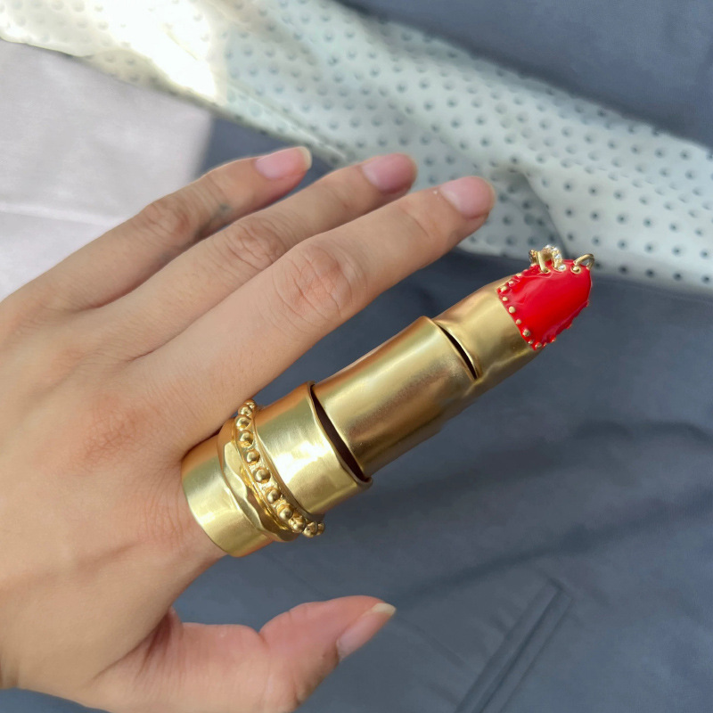 European and American Retro Niche Stylish Exaggerated Oil-Dropping Nail One-Piece Finger Ring Fashionable Accessible Luxury Elegant Joint Ring